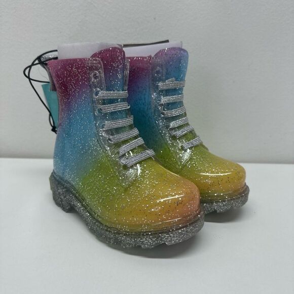 Western Chief Girls Sparkle Lace up Boots Sz 6/7 New - Picture 2 of 5